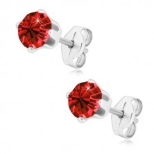 925 silver earrings - glittery zircon of deep red colour in mount, studs