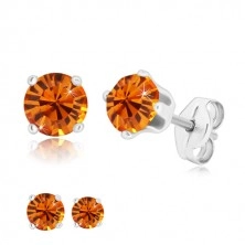 925 silver earrings - round glittery zircon in honey-orange hue