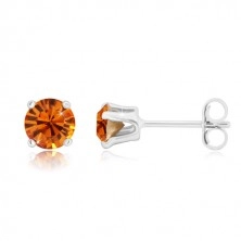 925 silver earrings - round glittery zircon in honey-orange hue