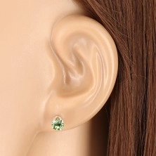 925 silver earrings - glittery light green zircon in mount, studs