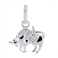 Glossy pendant, 925 silver - glittery zircons of clear colour, zodiac sign TAURUS