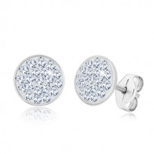 925 silver earrings - glittery circle inlaid with transparent zircons
