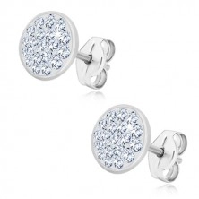 925 silver earrings - glittery circle inlaid with transparent zircons