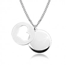 925 silver necklace - glossy circle, matte circle with heart cut-out 