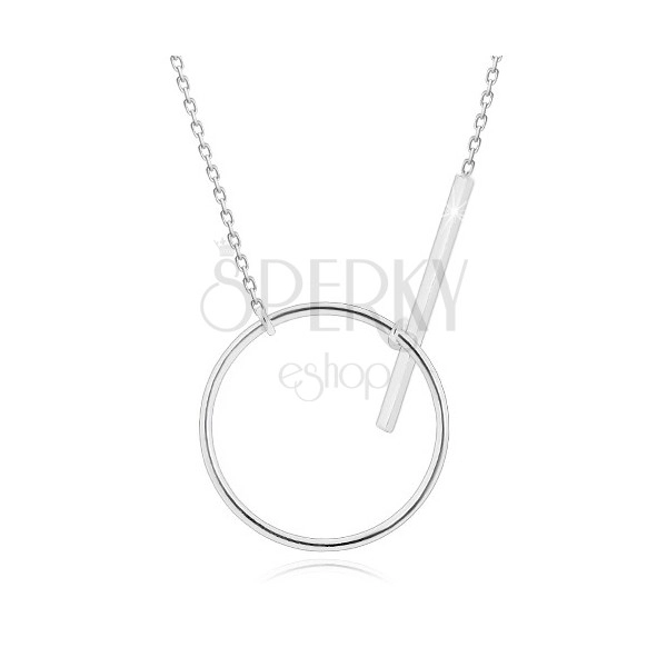 925 silver necklace - glittery chain, glossy circle contour and stick