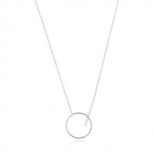 925 silver necklace - glittery chain, glossy circle contour and stick
