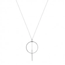 925 silver necklace - chain of oval rings, circle contour and stick on chain