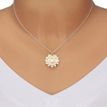 925 silver necklace - glossy heart chakra in gold hue, matte lotus flower