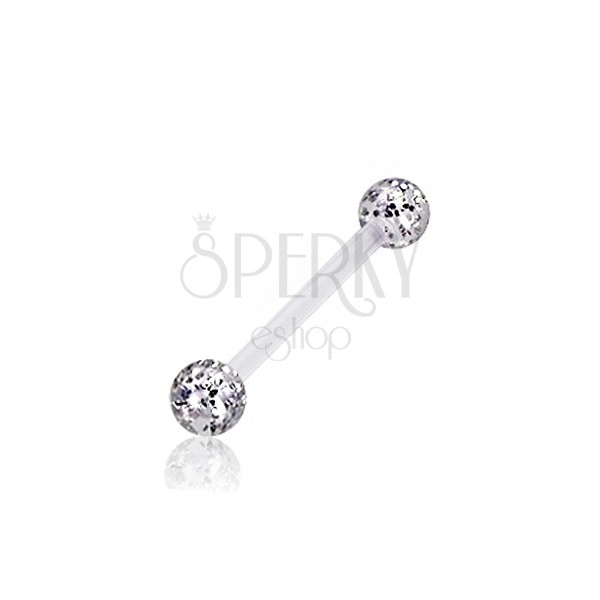 Tongue piercing - transparent balls with glitters of silver colour
