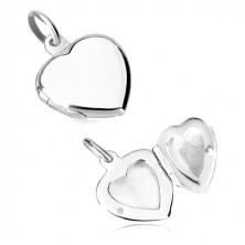925 silver pendant - flat medallion, symmetric heart with glossy surface