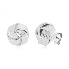 925 silver earrings - glossy spatial knot with narrow lines, studs