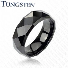 Black tungsten ring with refined rhombuses, 6 mm