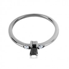 925 silver rings - rectangle zircon of black colour, clear round zircons