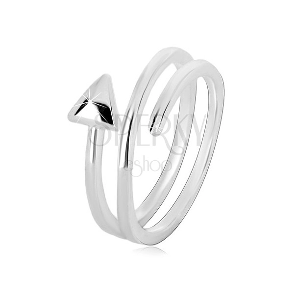 925 siver ring - narrow arrow curled into spiral, glossy surface