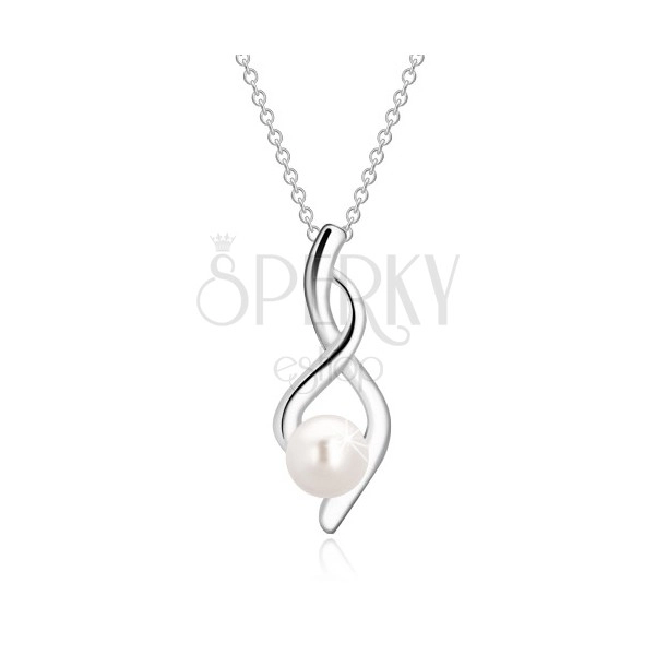 925 silver necklace - number eight, wavy ribbons with synthetic pearl, chain
