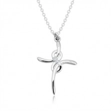 925 silver necklace - glossy cross with symbol of infinity, clear diamonds