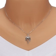 925 silver necklace - carved angel, heart with clear diamond