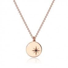 925 silver necklace of pink-gold colour - glossy circle, north star, black diamond