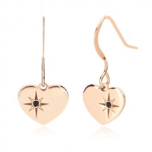 Set of pink-gold colour, 925 silver - earrings and necklace, heart with Polaris and diamond