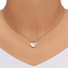 Set of pink-gold colour, 925 silver - earrings and necklace, heart with Polaris and diamond