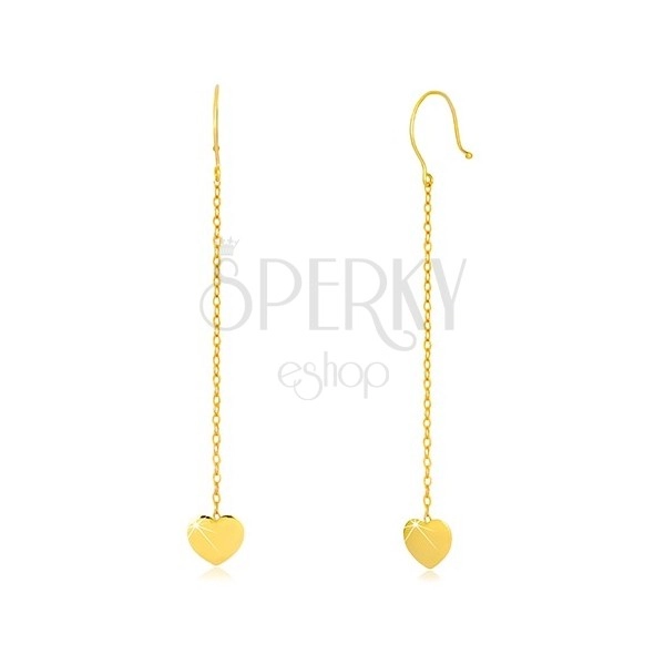 Yellow 9K gold earrings - symmetric heart on chain, Afrohooks