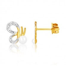 Combined 375 gold earrings - butterfly with carved wings and pearl