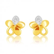 Combined 9K gold earrings - flower with five petals, spiral and zircons