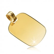 Yellow 14K gold pendant - glossy rectangle with round edges