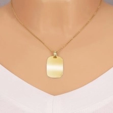 Yellow 14K gold pendant - glossy rectangle with round edges