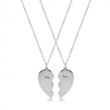 925 silver set - two necklaces, halved heart with narrowed eyes