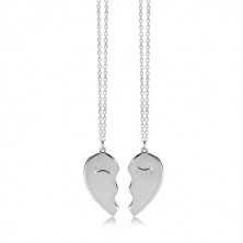 925 silver set - two necklaces, halved heart with narrowed eyes