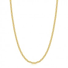 Yellow 14K gold chain - oval rings, oblong rings with rectangle, 450 mm