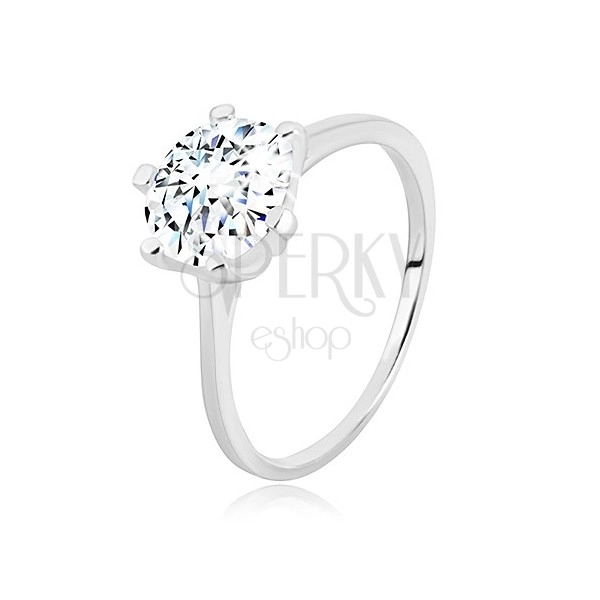925 silver ring - narrow arms, triangles and transparent zircon, 8 mm