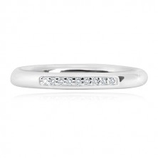 925 silver wedding ring - glossy round surface, line of tiny clear zircons