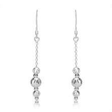 925 silver three-set - balls with crescent-shaped cuts, glittery chain