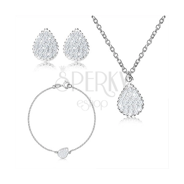 925 silver three-set - glittery drop inlaid with transparent zircons