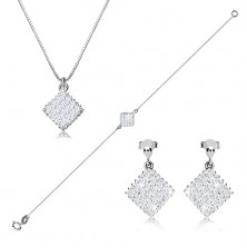 925 silver three-set - notched rhombus with zircons, angular chain