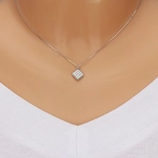 925 silver three-set - notched rhombus with zircons, angular chain