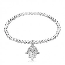 925 silver elastic bracelet - glossy balls, hand of Fatima