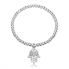 925 silver elastic bracelet - glossy balls, hand of Fatima
