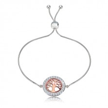 925 silver bracelet - life three of pink-gold colour, clear zircons, snake pattern
