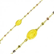 925 silver bracelet of gold colour - three-colour balls, medallion and cross