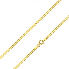 Yellow 585 gold chain - oval rings with cuts and rectangle, 550 mm