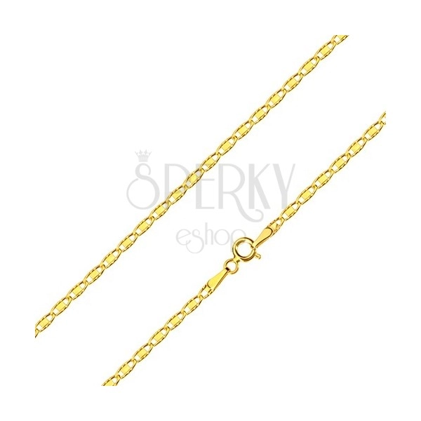 Yellow 14K gold chain - oval rings with rectangle and cuts, 500 mm
