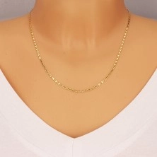 Yellow 14K gold chain - oval rings with rectangle and cuts, 500 mm