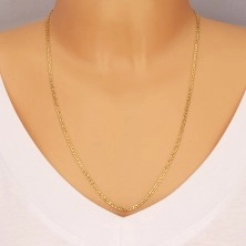 14K gold chain - flat oval rings seperated with a stick, 600 mm