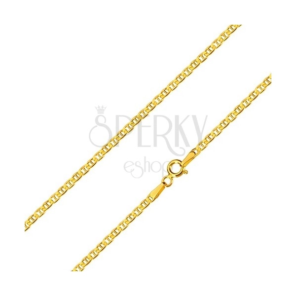 14K gold chain - flat oval rings seperated with a stick, 600 mm