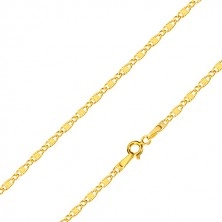 Yellow 14K gold chain - oblong rings with stellular notching and oval rings, 550 mm