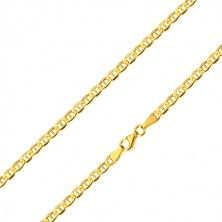 Yellow 14K gold chain - glossy oval rings with a stick in the center, 600 mm