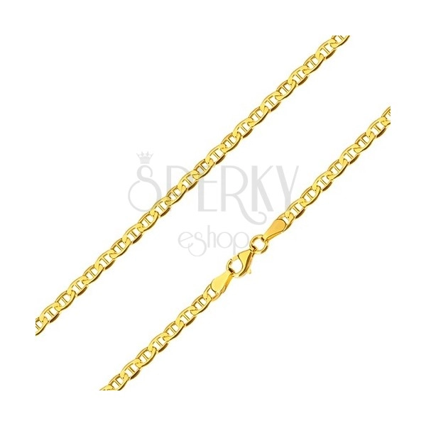 Yellow 14K gold chain - glossy oval rings with a stick in the center, 600 mm